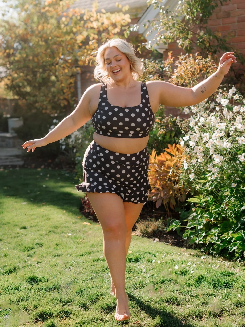 Polka Dot Two-Piece Swim Set with Skirt
